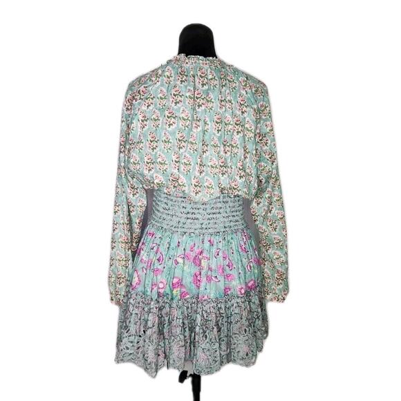 Hemant & Nandita Hera Long Sleeve Floral Mini Dress In Mint Macaron Size M - Picture 4 of 12